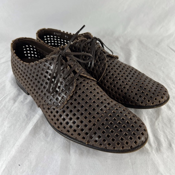 DOLCE & GABBANA Brown Perforated Leather Derby Shoes Made in Italy 8.5UK -9.5US - Picture 3 of 14
